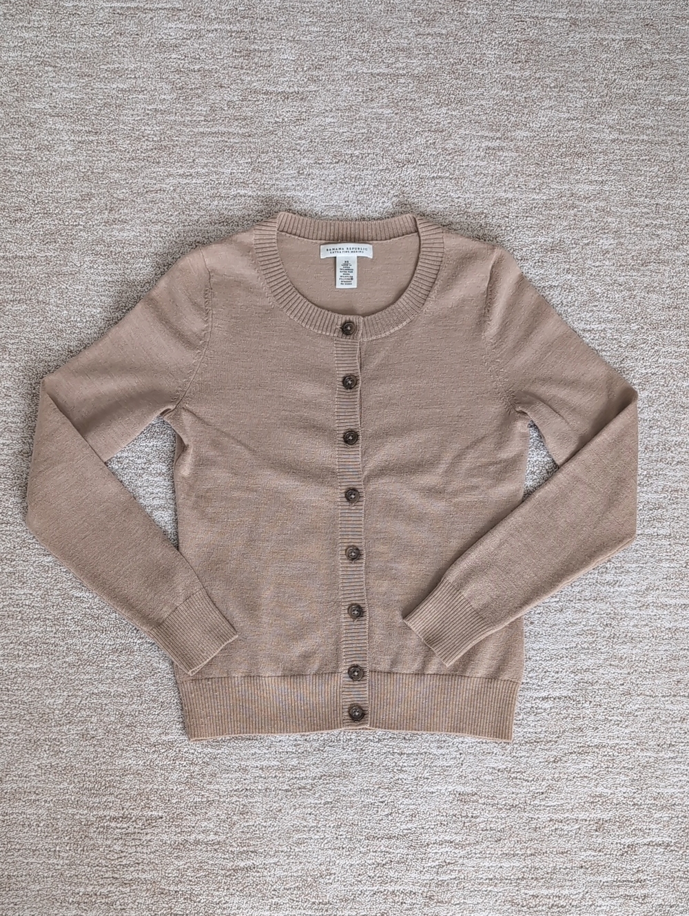 Banana Republic Extra fine Merino Wool Crewneck Cardigan — Beige Taupe